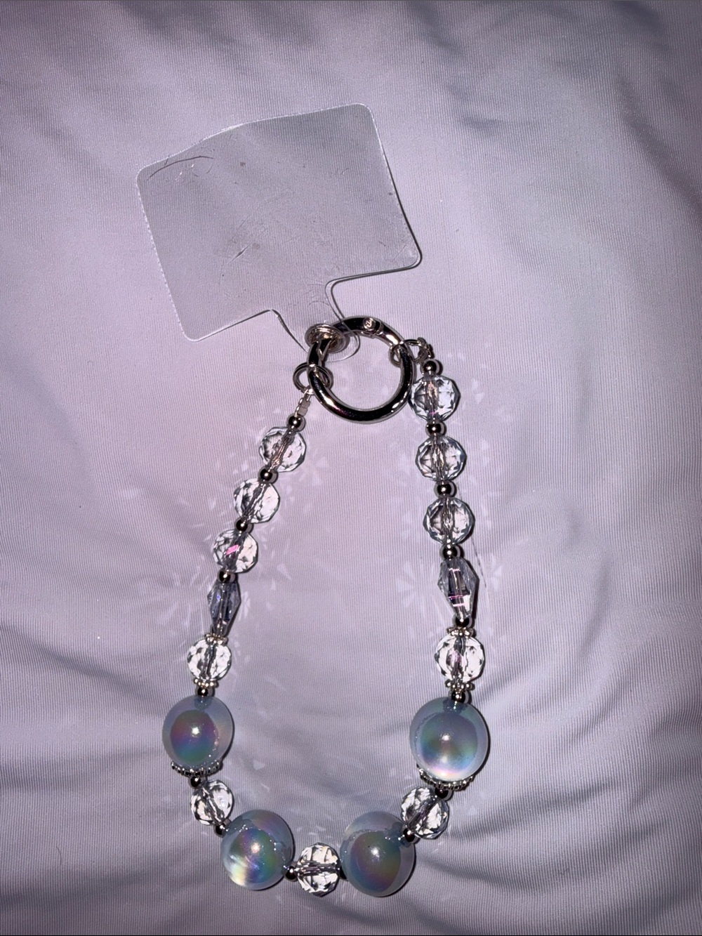 Crystal and Opal-Effect Beaded Phone Chain Keychain  - Clear
